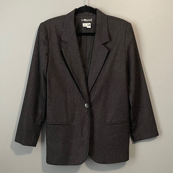 2/$40 EUC Vintage Wool Blazer Sag Harbor Charcoal Medium - Picture 1 of 4